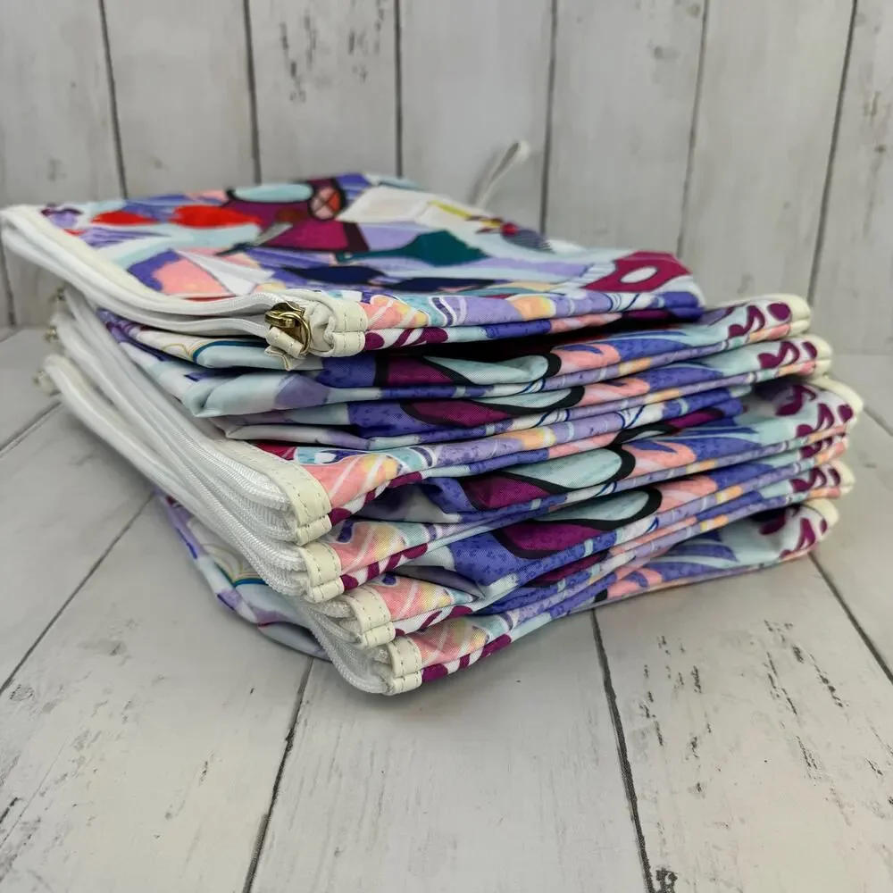 New Dove Colorful Print Sunglasses Sneakers Zip Top Cosmetic Nylon Makeup Bag